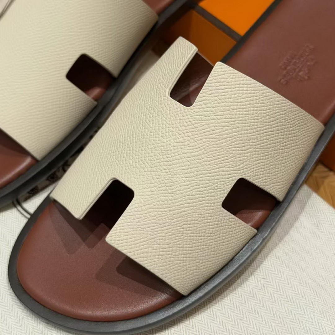 Hermes Izmir Sandal Men Epsom Calfskin ck10 Craie Brown - Image 4