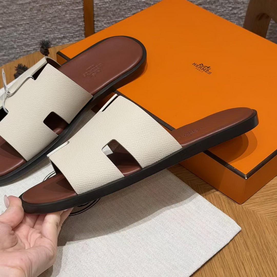 Hermes Izmir Sandal Men Epsom Calfskin ck10 Craie Brown - Image 3
