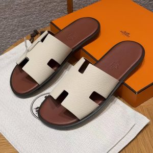 Hermes Izmir Sandal Men Epsom Calfskin ck10 Craie Brown