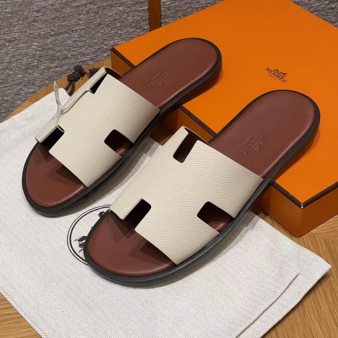 Hermes Izmir Sandal Men Epsom Calfskin ck10 Craie Brown