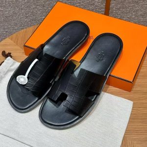 Hermes Izmir Sandal Men Matte Mississippiensis Alligator Black