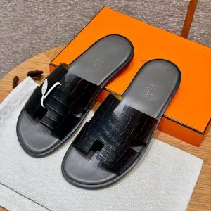 Hermes Izmir Sandal Men Matte Mississippiensis Alligator Black Gris Eatin