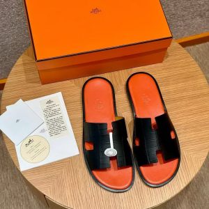 Alternative view of Hermes Izmir Sandal Men Matte Mississippiensis Alligator Black Orange