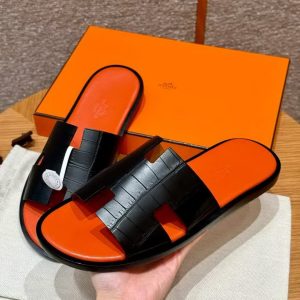 Hermes Izmir Sandal Men Matte Mississippiensis Alligator Black Orange - Image 11