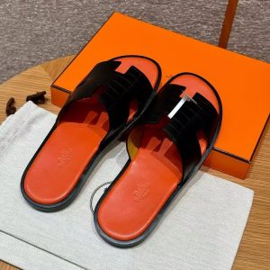 Hermes Izmir Sandal Men Matte Mississippiensis Alligator Black Orange - Image 3