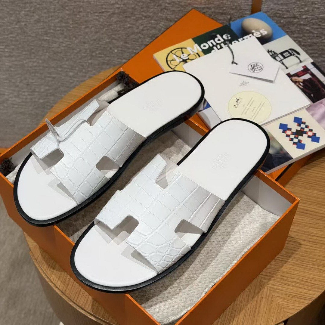 Hermes Izmir Sandal Men Matte Mississippiensis Alligator Blanc - Image 2
