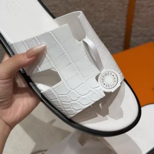 Hermes Izmir Sandal Men Matte Mississippiensis Alligator Blanc - Image 14