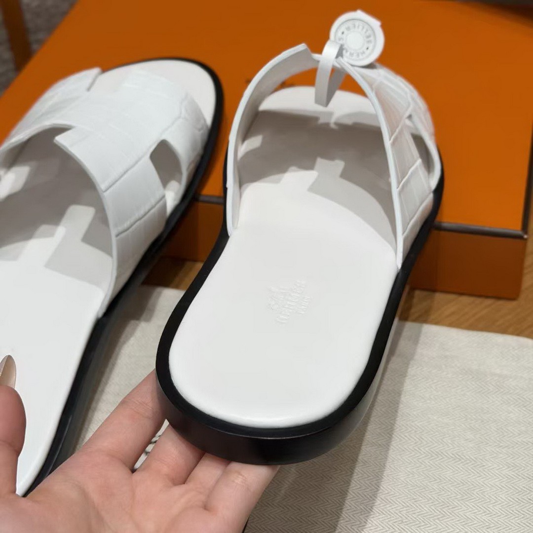Hermes Izmir Sandal Men Matte Mississippiensis Alligator Blanc - Image 13