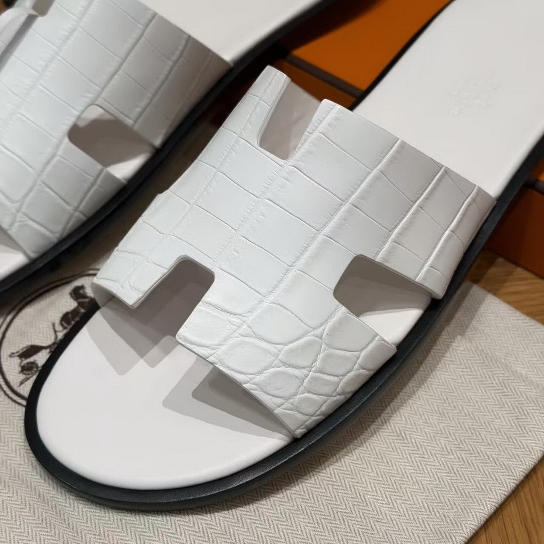 Hermes Izmir Sandal Men Matte Mississippiensis Alligator Blanc - Image 12
