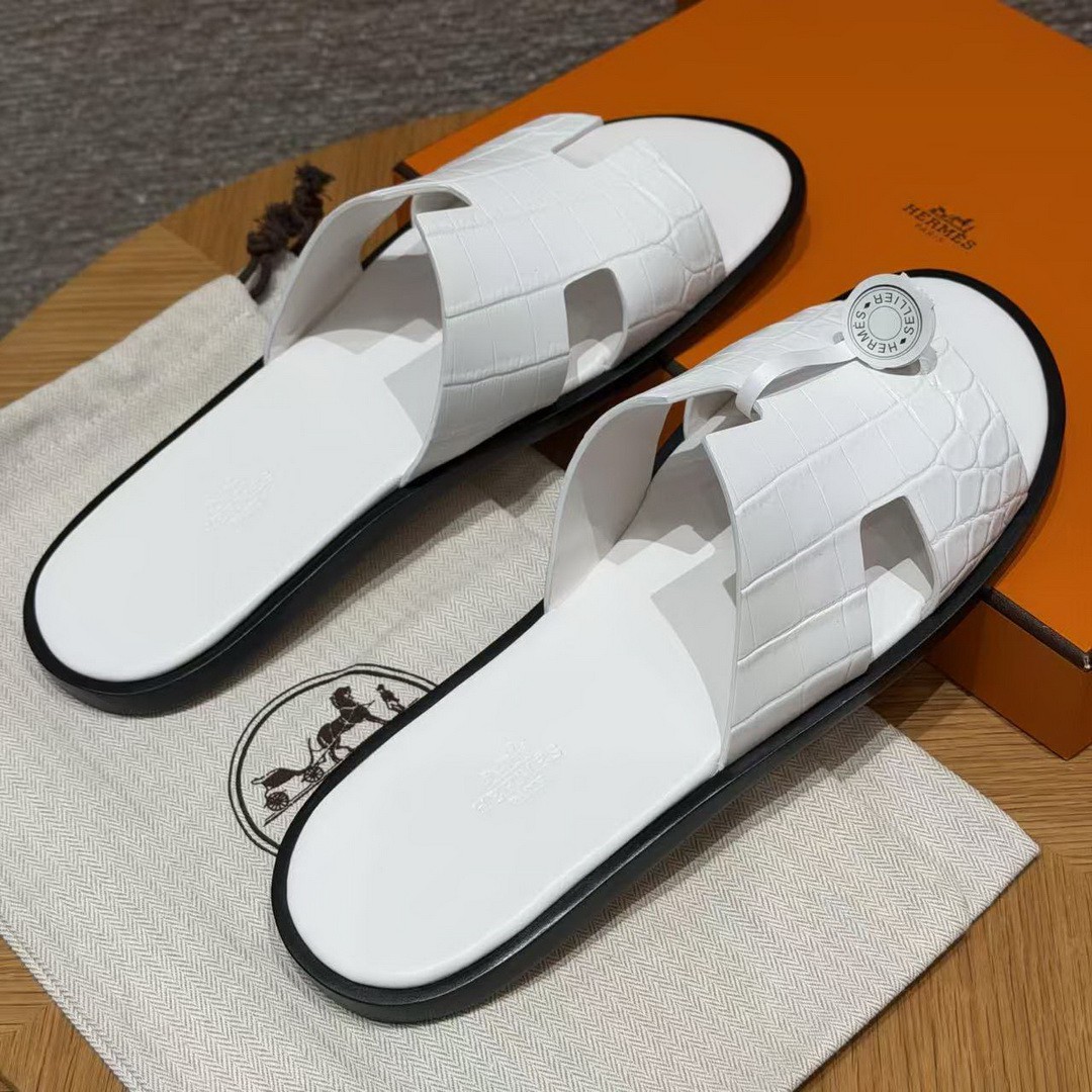 Hermes Izmir Sandal Men Matte Mississippiensis Alligator Blanc - Image 5