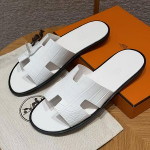 Hermes Izmir Sandal Men Matte Mississippiensis Alligator Blanc