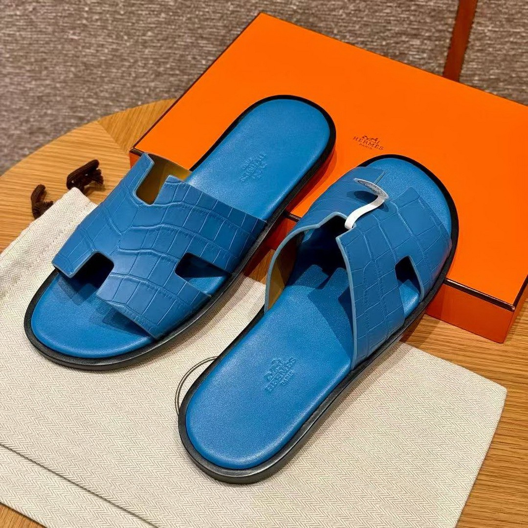 Hermes Izmir Sandal Men Matte Mississippiensis Alligator Bleu Floride - Image 2