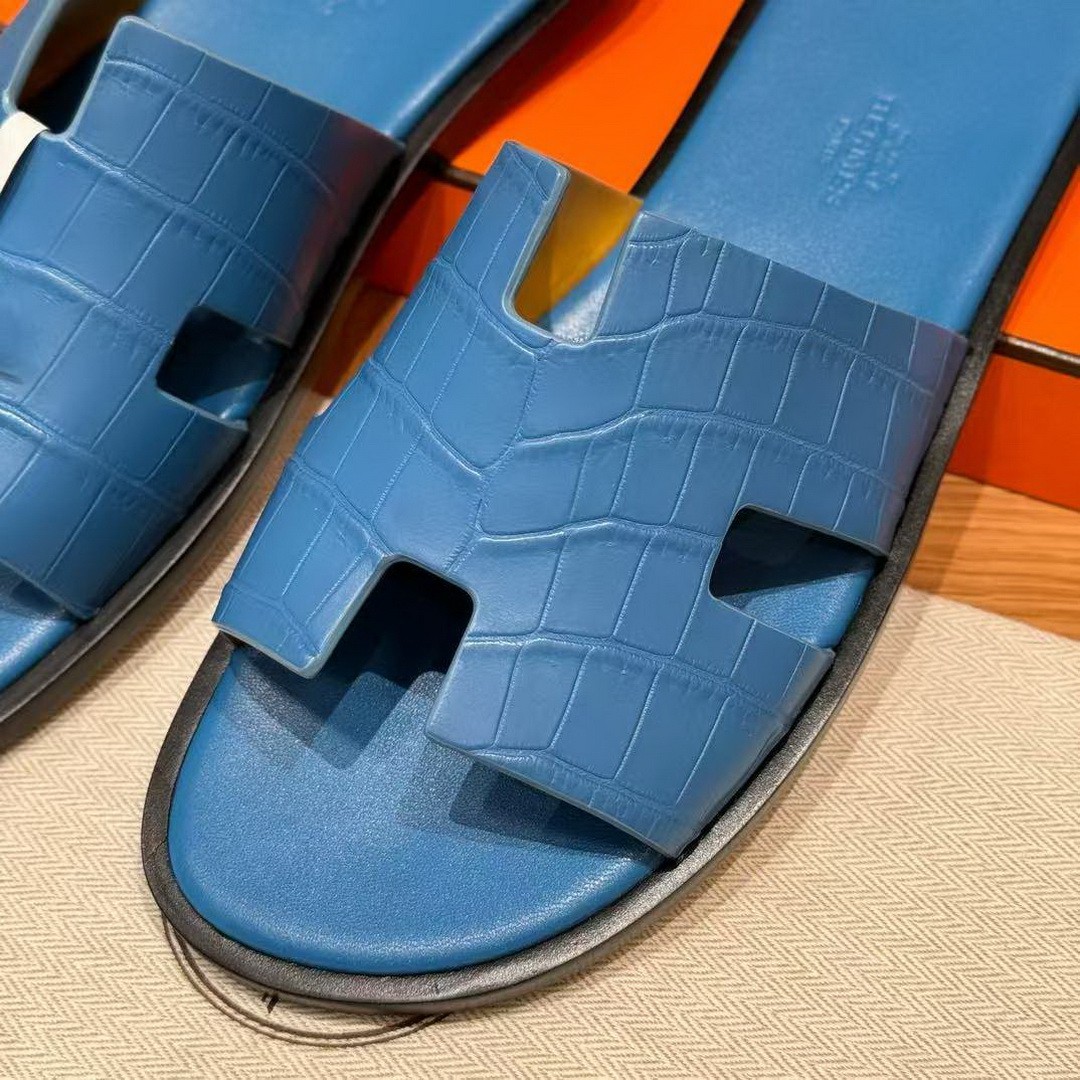 Hermes Izmir Sandal Men Matte Mississippiensis Alligator Bleu Floride - Image 14