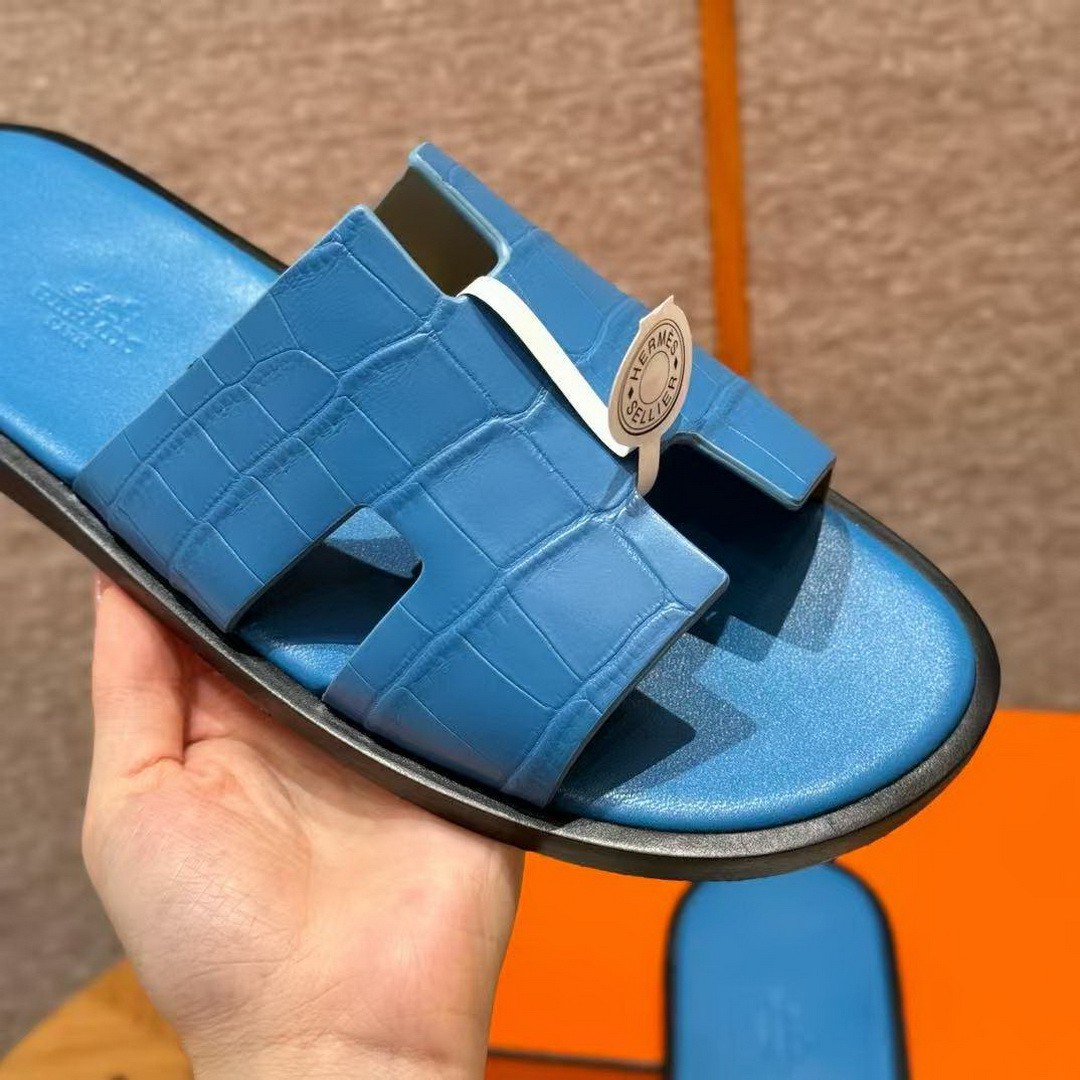 Hermes Izmir Sandal Men Matte Mississippiensis Alligator Bleu Floride - Image 13