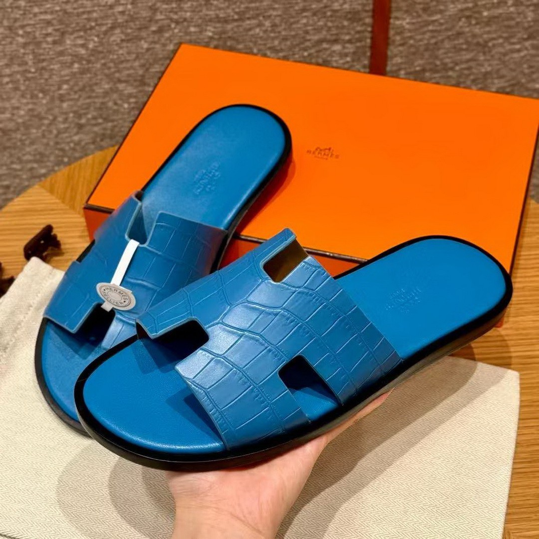Hermes Izmir Sandal Men Matte Mississippiensis Alligator Bleu Floride - Image 12