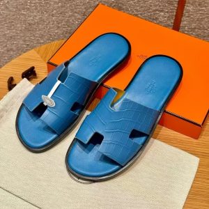 Hermes Izmir Sandal Men Matte Mississippiensis Alligator Bleu Floride