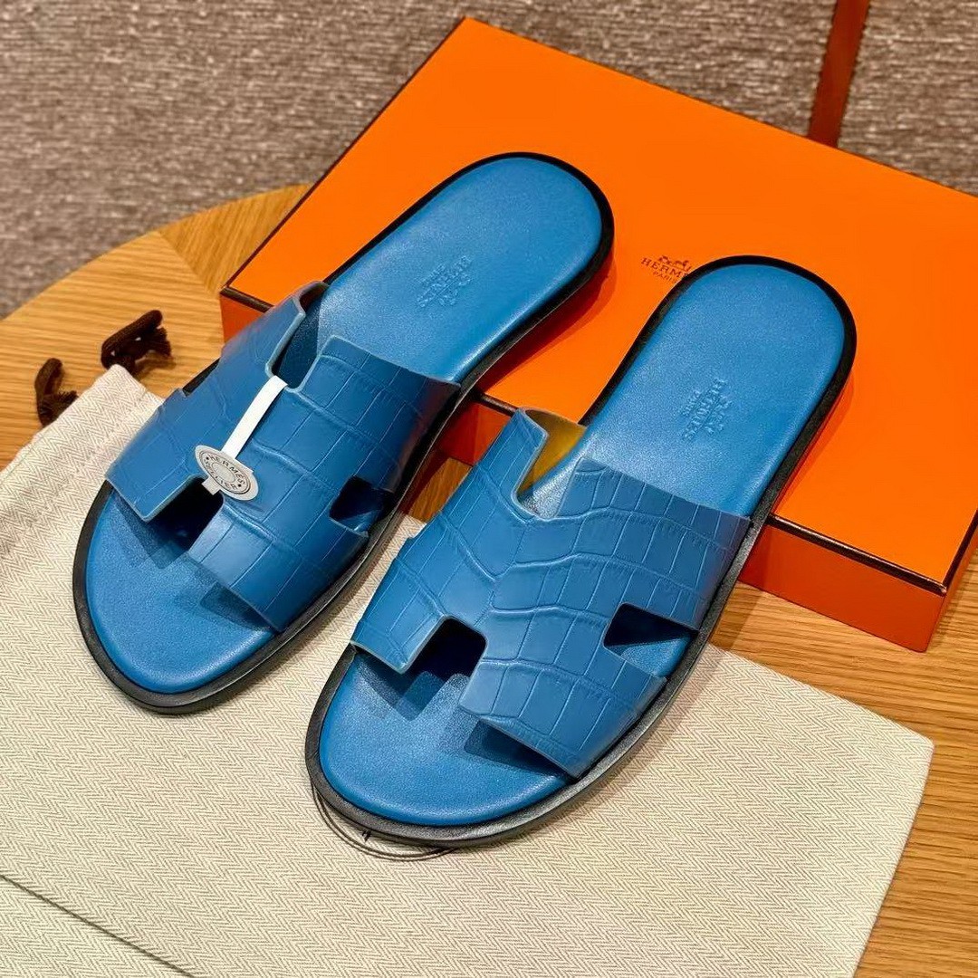 Hermes Izmir Sandal Men Matte Mississippiensis Alligator Bleu Floride