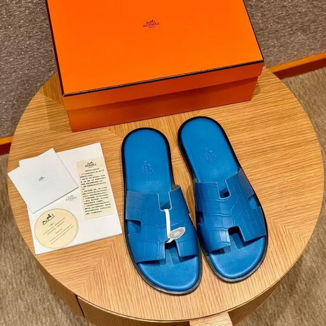 Hermes Izmir Sandal Men Matte Mississippiensis Alligator Bleu Floride - Image 11