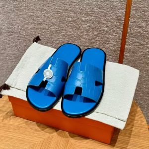 Hermes Izmir Sandal Men Matte Mississippiensis Alligator Bleu Floride - Image 10