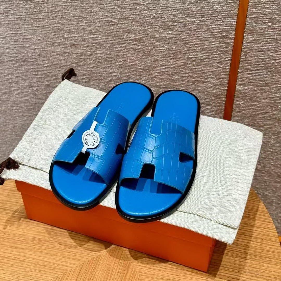 Hermes Izmir Sandal Men Matte Mississippiensis Alligator Bleu Floride - Image 10