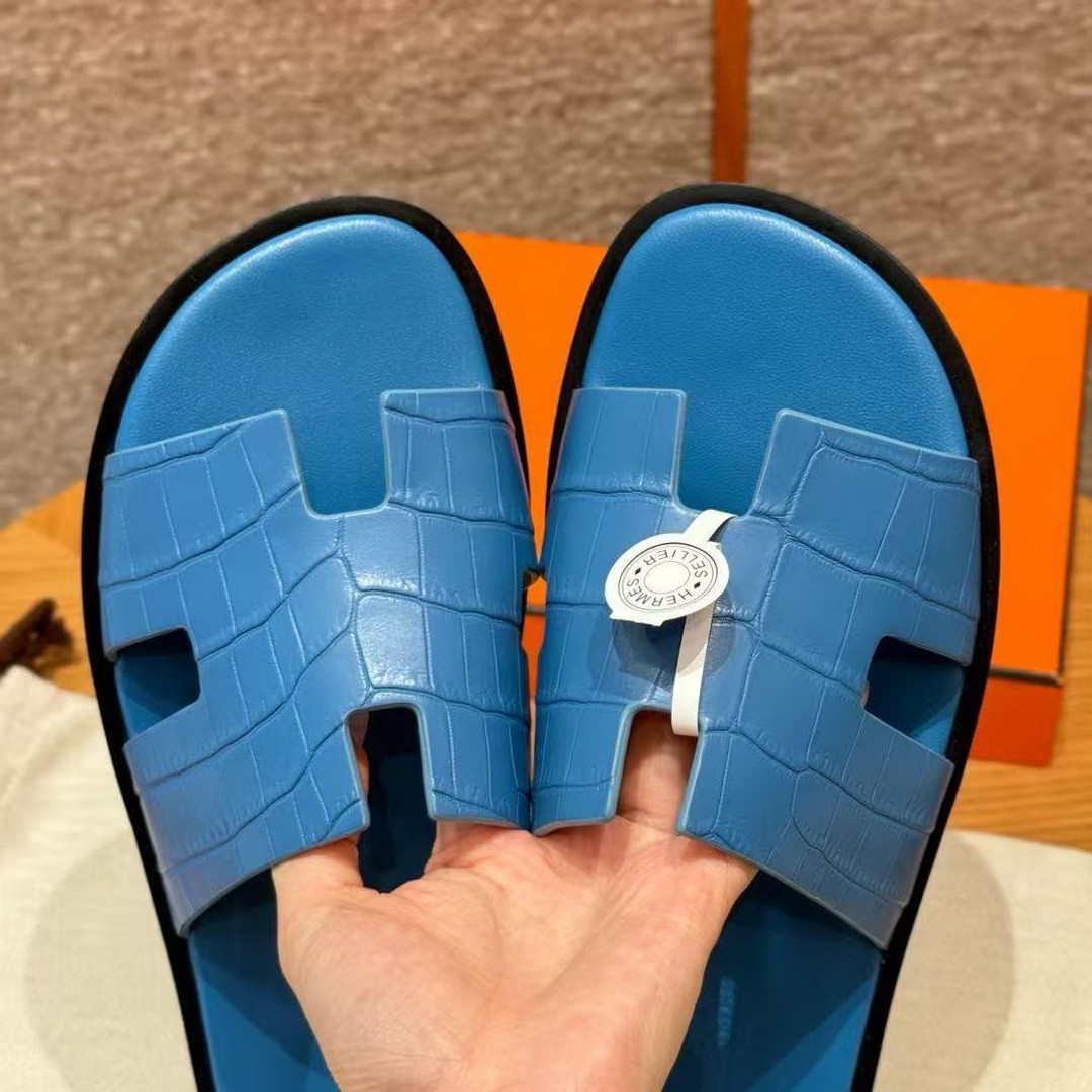 Hermes Izmir Sandal Men Matte Mississippiensis Alligator Bleu Floride - Image 7