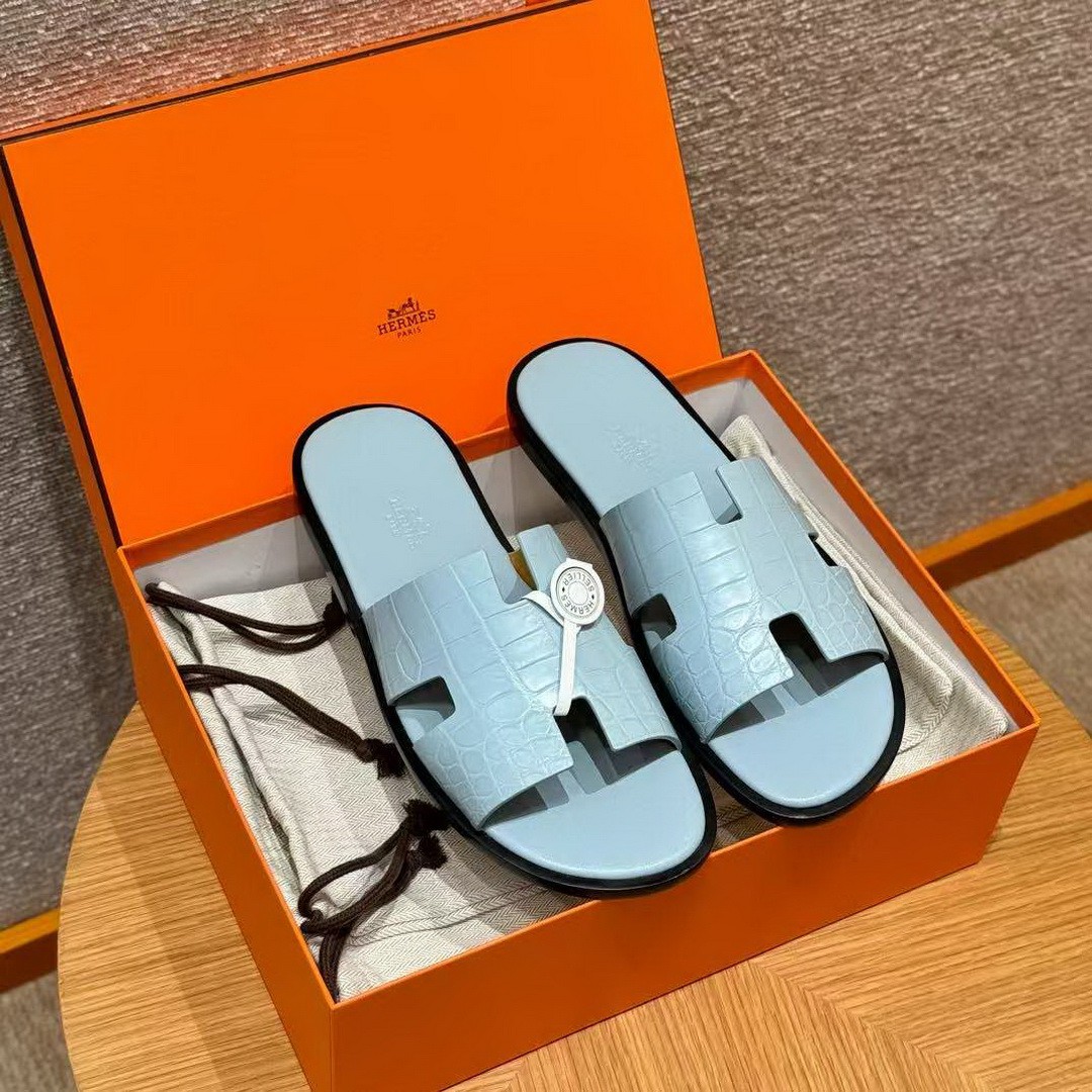 Hermes Izmir Sandal Men Matte Mississippiensis Alligator Blue Pale - Image 11
