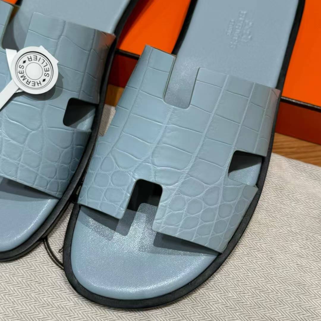 Hermes Izmir Sandal Men Matte Mississippiensis Alligator Blue Pale - Image 9