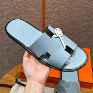 Hermes Izmir Sandal Men Matte Mississippiensis Alligator Blue Pale - Image 7