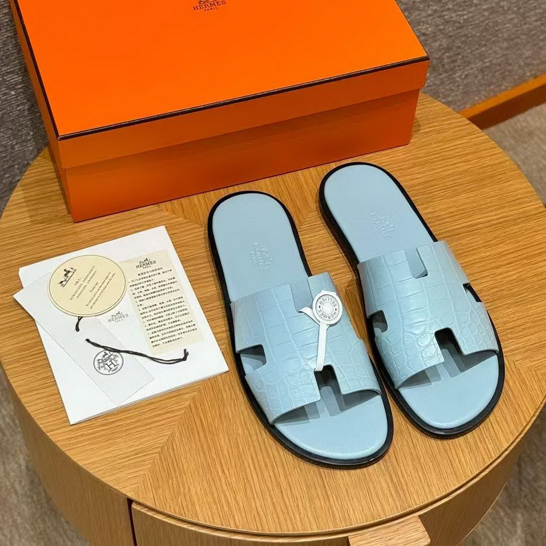 Hermes Izmir Sandal Men Matte Mississippiensis Alligator Blue Pale - Image 5