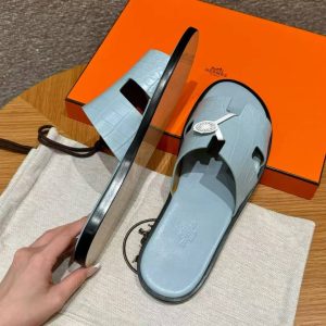 Hermes Izmir Sandal Men Matte Mississippiensis Alligator Blue Pale - Image 4