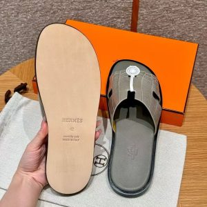 Hermes Izmir Sandal Men Matte Mississippiensis Alligator Gris Tourterelle Gris Étain - Image 10