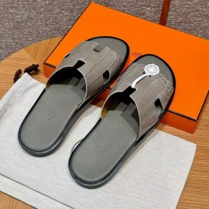 Hermes Izmir Sandal Men Matte Mississippiensis Alligator Gris Tourterelle Gris Étain - Image 8