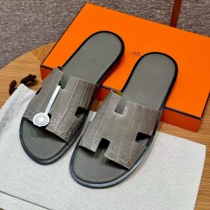 Hermes Izmir Sandal Men Matte Mississippiensis Alligator Gris Tourterelle Gris Étain
