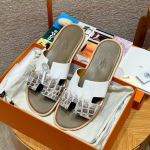 Hermes Izmir Sandal Men Matte Mississippiensis Alligator Himalaya Etoupe - Image 17