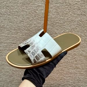 Hermes Izmir Sandal Men Matte Mississippiensis Alligator Himalaya Etoupe - Image 9