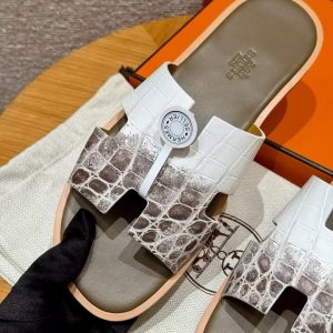 Hermes Izmir Sandal Men Matte Mississippiensis Alligator Himalaya Etoupe - Image 6