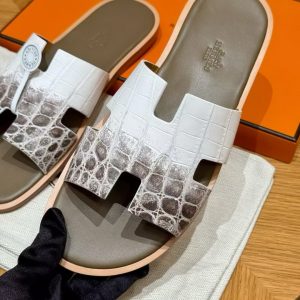 Hermes Izmir Sandal Men Matte Mississippiensis Alligator Himalaya Etoupe - Image 3