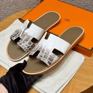Hermes Izmir Sandal Men Matte Mississippiensis Alligator Himalaya Etoupe