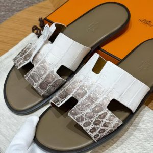 Hermes Izmir Sandal Men Matte Mississippiensis Alligator Himalaya Etoupe Black - Image 9