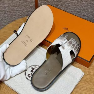 Hermes Izmir Sandal Men Matte Mississippiensis Alligator Himalaya Etoupe Black - Image 8