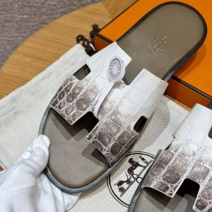 Hermes Izmir Sandal Men Matte Mississippiensis Alligator Himalaya Etoupe Black - Image 5