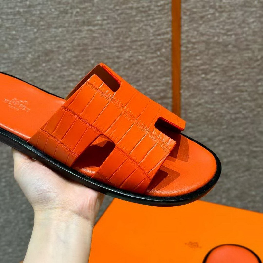 Hermes Izmir Sandal Men Matte Mississippiensis Alligator Orange - Image 11