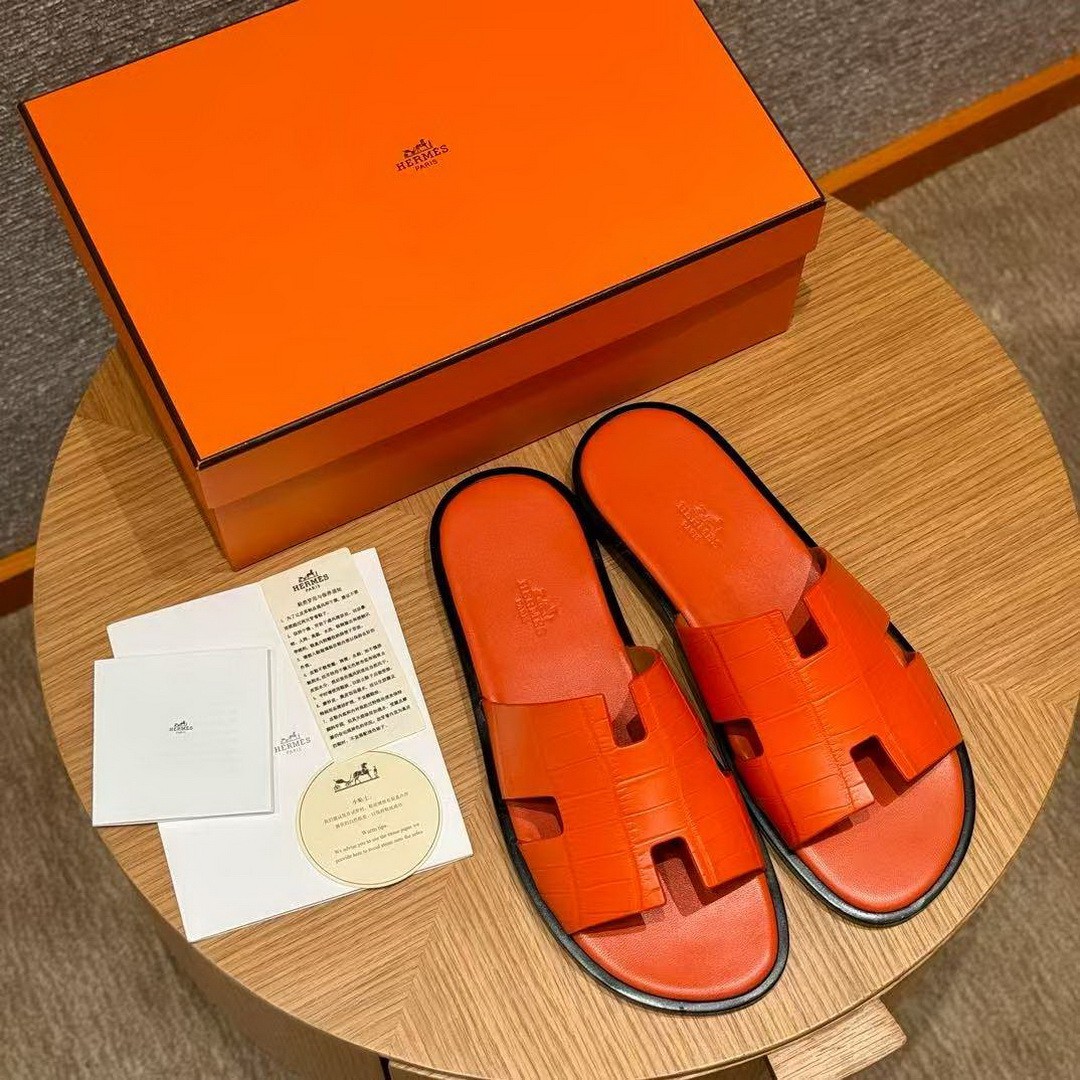 Hermes Izmir Sandal Men Matte Mississippiensis Alligator Orange - Image 7