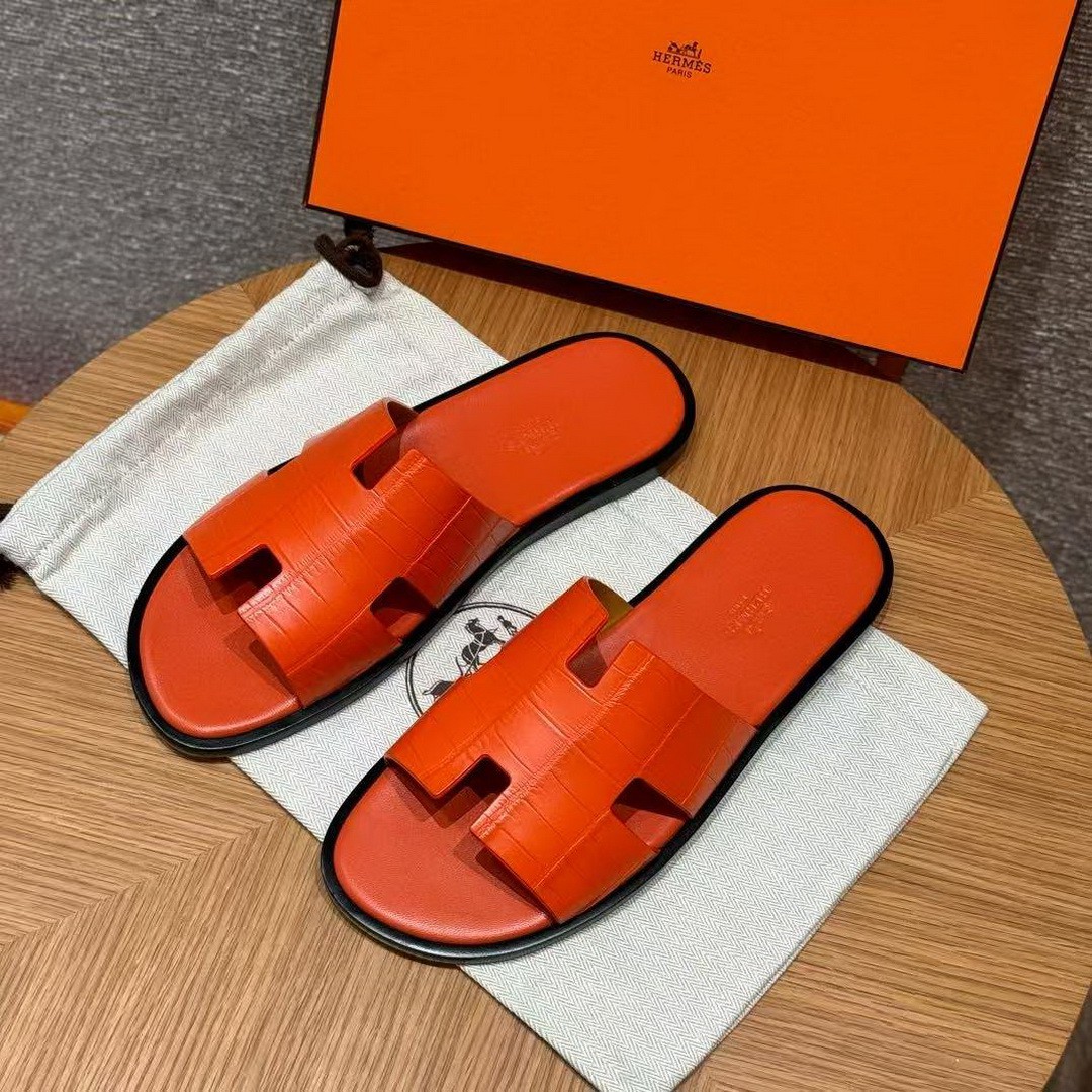Hermes Izmir Sandal Men Matte Mississippiensis Alligator Orange - Image 6