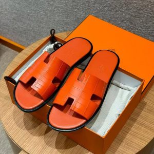 Hermes Izmir Sandal Men Matte Mississippiensis Alligator Orange - Image 4