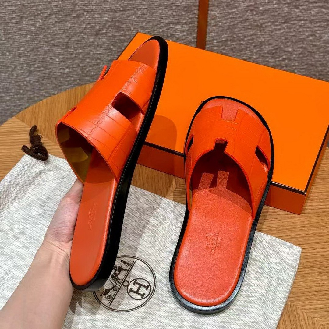 Hermes Izmir Sandal Men Matte Mississippiensis Alligator Orange - Image 3