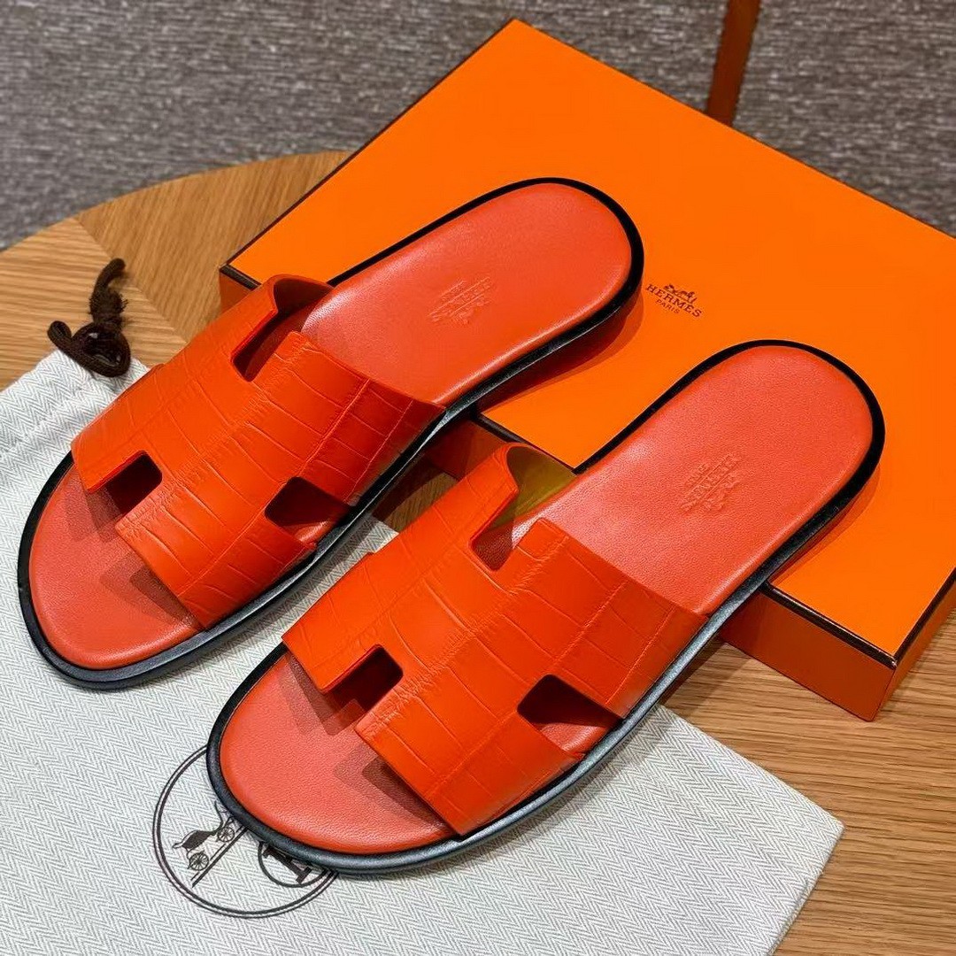 Hermes Izmir Sandal Men Matte Mississippiensis Alligator Orange