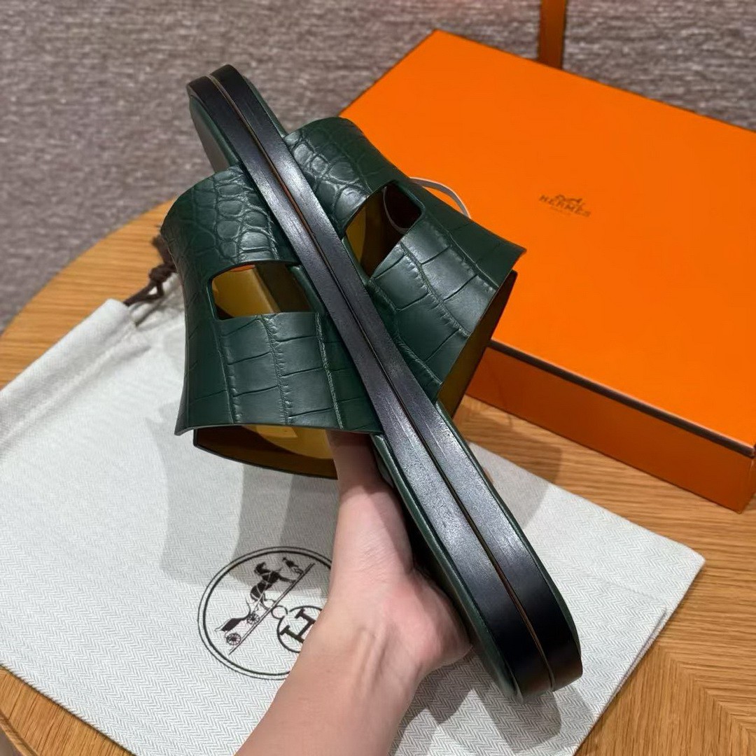 Hermes Izmir Sandal Men Matte Mississippiensis Alligator Vert Cypres - Image 10