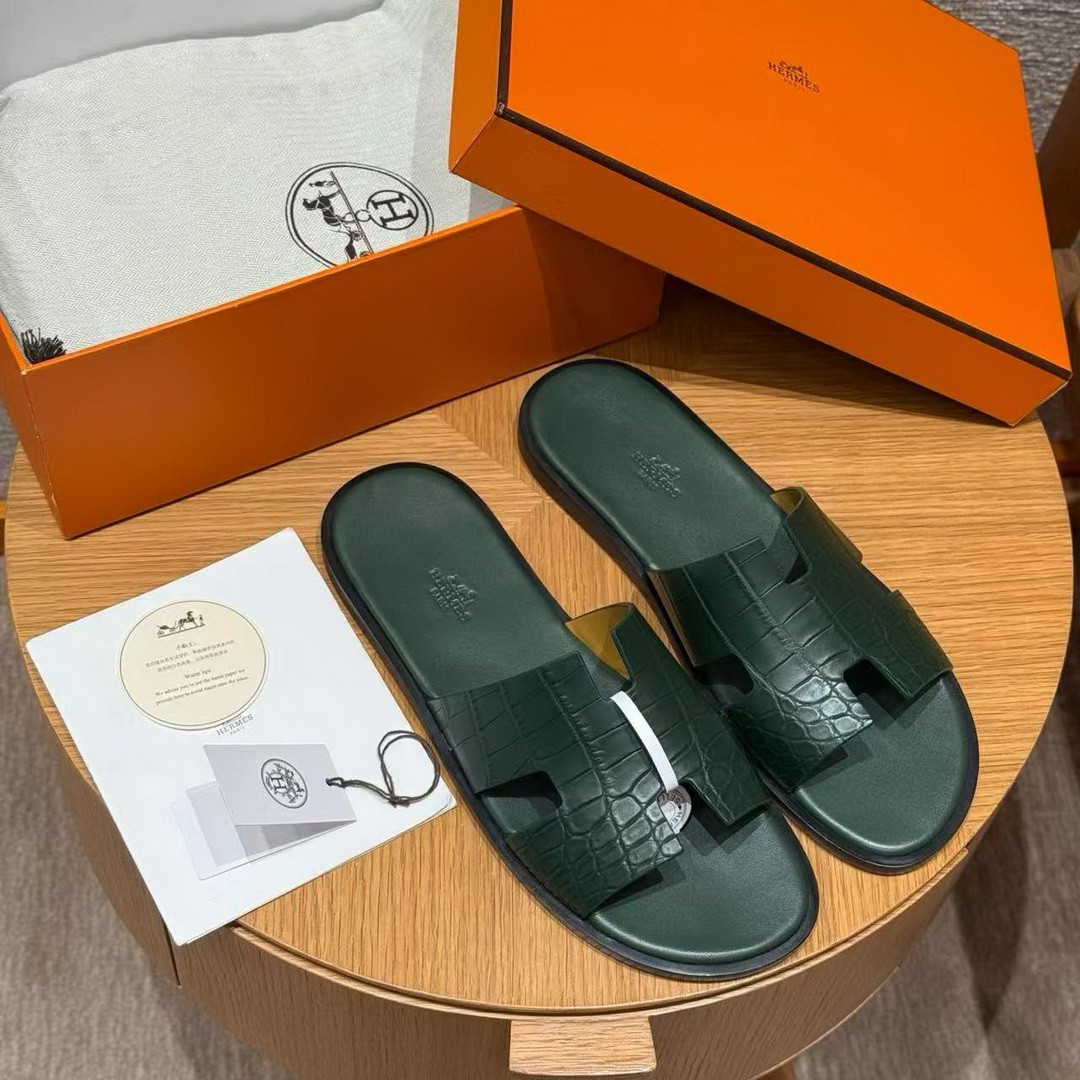 Hermes Izmir Sandal Men Matte Mississippiensis Alligator Vert Cypres - Image 8