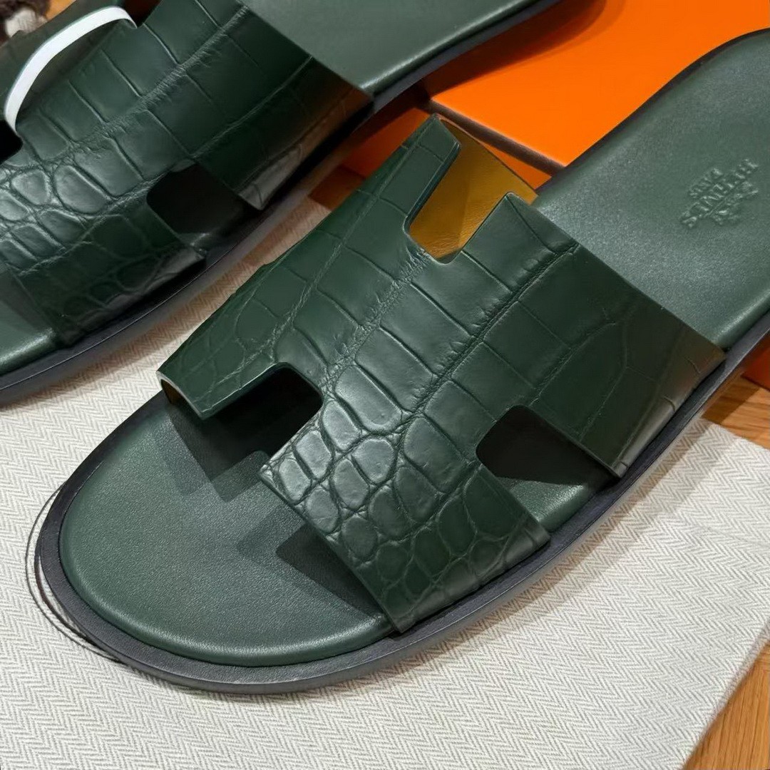 Hermes Izmir Sandal Men Matte Mississippiensis Alligator Vert Cypres - Image 5